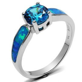 Pierścionek Srebrny z Błękitnym Opalem i Cyrkonią