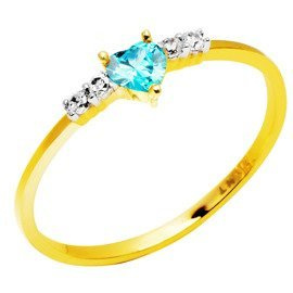 Złoty Pierścionek 585 Błękitne Serduszko