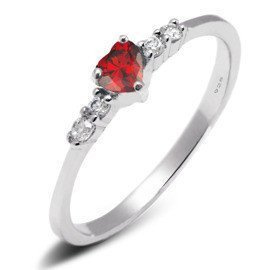 Srebrny Pierścionek Serce z Czerwoną Cyrkonią