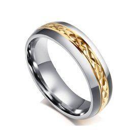 Obrączka Stal Szlachetna ze Złotą Aplikacją