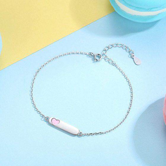 Bransoletka Srebrna z Różowym Sercem