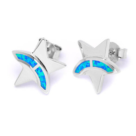 Srebrne Kolczyki Gwiazdki z Niebieskim Opalem