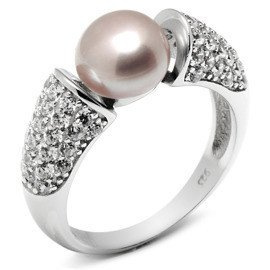 Pierścionek Srebrny z Fioletową Perłą i Cyrkoniami