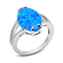 Srebrny Pierścionek Owal z Opalem i Cyrkoniami