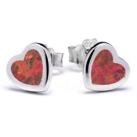 Srebrne Kolczyki Serduszka z Czerwonym Opalem