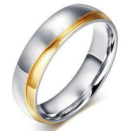 Obrączka ze Stali Szlachetnej z Złotymi Wstawkami