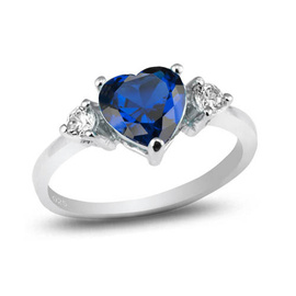 Srebrny Pierścionek Serduszko z Szafirową Cyrkonią