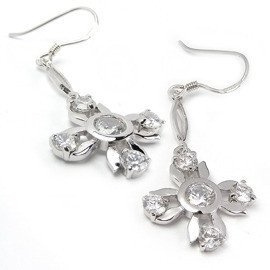 Srebrne Kolczyki Kwiaty z Białymi Cyrkoniami