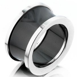 Szeroka Obrączka Czarna Ceramika i Stal Szlachetna