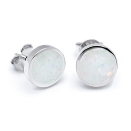 Srebrne Kolczyki Kółka z Białym Opalem
