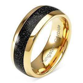 Obrączka z Wolframu Czarna Aplikacja Brokatem