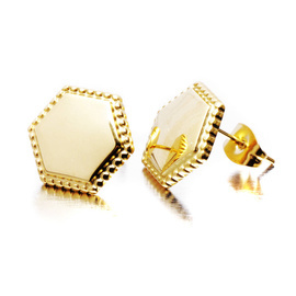 Złote Kolczyki Sześciokąty ze Stali Szlachetnej
