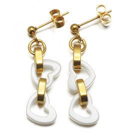 Kolczyki Serca z Białą Ceramiką i Stal Szlachetna