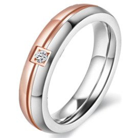 Dwukolorowa Obrączka z Cyrkonią Stal Szlachetna