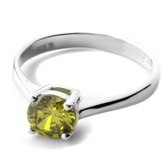 Srebrny Pierścionek z Oliwkową Cyrkonią