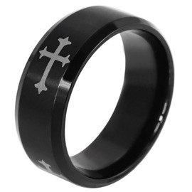 Czarna Obrączka ze Stali Chirurgicznej z Krzyżem