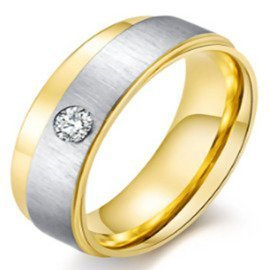 Pozłacana Obrączka ze Stali Szlachetnej z Cyrkonią