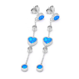 Srebrne Kolczyki Serce z Niebieskim Opalem
