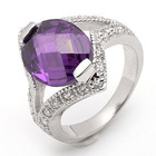 Pierścionek Srebrny Fioletowa Owalna Cyrkonia