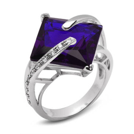 Pierścionek Srebrny z Dużą Szafirową Cyrkonią