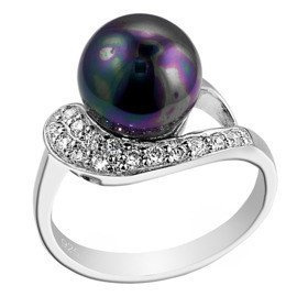 Srebrny Pierścionek z Czarną Perłą i Cyrkoniami