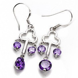Srebrne Kolczyki Ametystowe Kluczyki