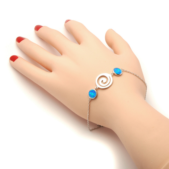 Srebrna Bransoletka z Niebieskim Opalem Koła