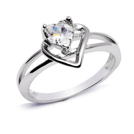 Pierścionek Srebrny Serce z Brylantową Cyrkonią