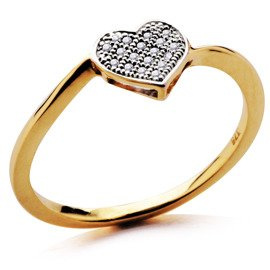 Pierścionek Złoty Serduszko Wysadzane Brylantami