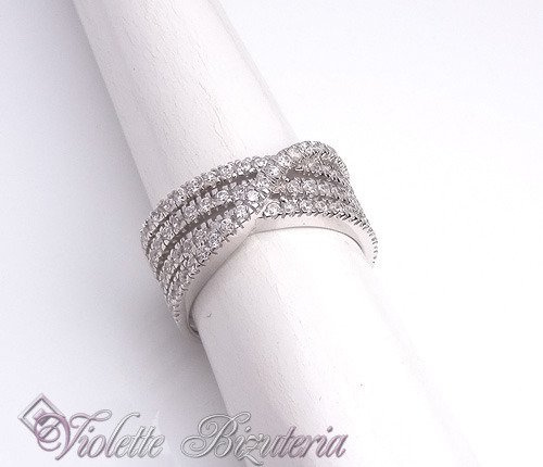 Obrączka Srebrna Przeplatana z Białymi Cyrkoniami