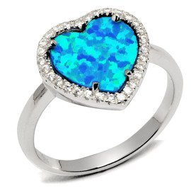 Srebrny Pierścionek Serce z Opalem i Cyrkoniami