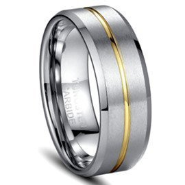 Gładka Obrączka z Wolframu ze Złotym Paskiem