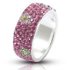 Srebrna Obrączka z Kryształkami Kwiatuszki