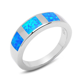 Srebrny Pierścionek Obrączka z Niebieskim Opalem