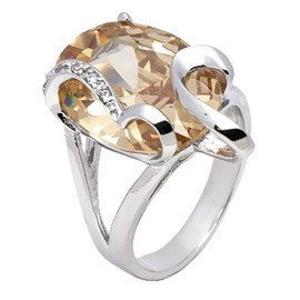 Pierścionek Srebrny z Owalną Pomarańczową Cyrkonią