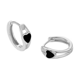 Srebrne Kolczyki Czarne Serduszka