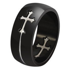 Czarna Obrączka Krzyż Stal Chirurgiczna