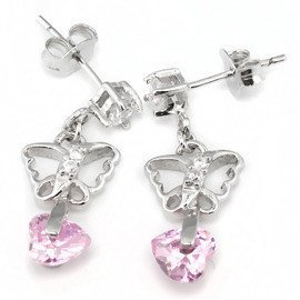 Srebrne Kolczyki Motyl z Różowymi Cyrkoniami