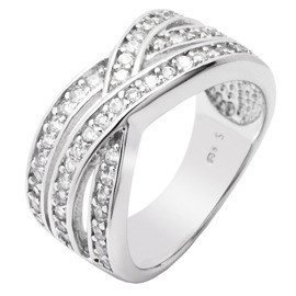 Srebrna Obrączka Przeplatana Białymi Cyrkoniami