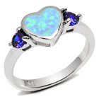 Srebrny Pierścionek Serce z Opalem i Cyrkonią