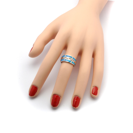 Srebrny Pierścionek Obrączka z Opalem Wzór Grecki