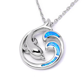 Srebrny Naszyjnik Delfin z Opalem
