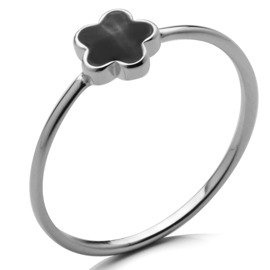 Srebrny Pierścionek z Czarnym Kwiatkiem