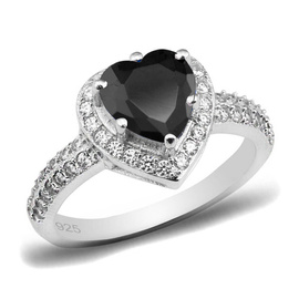 Pierścionek Srebrny z Czarnym Sercem i Cyrkoniami