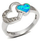 Srebrny Pierścionek Dwa Serca z Opalem i Cyrkonie