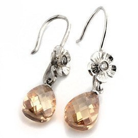 Srebrne Kolczyki z Dużą Pomarańczowa Cyrkonią