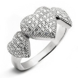 Pierścionek Srebrny Trzy Serca z Mikro Cyrkoniami