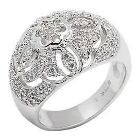 Srebrna Szeroka Obrączka Białymi Cyrkoniami