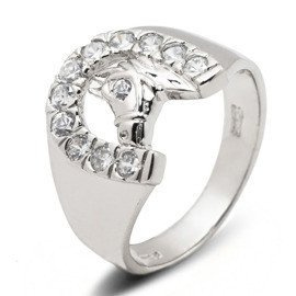 Srebrna Obrączka Koń Wysadzana Białymi Cyrkoniami