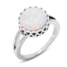 Srebrny Pierścionek z Białym Okrągłym Opalem